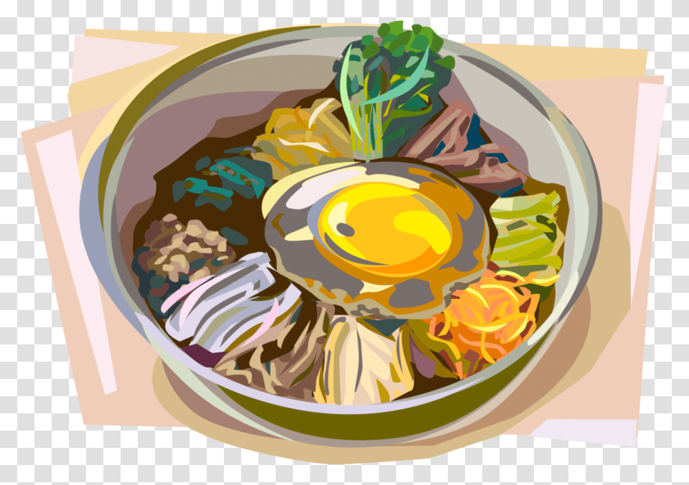 Vector Illustration Of Korean Cuisine Bibimbap Mixed, Dish, Meal, Food, Bowl Transparent Png