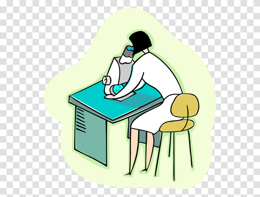 Vector Illustration Of Laboratory Technician At Desk Vector Graphics, Book, Scientist Transparent Png