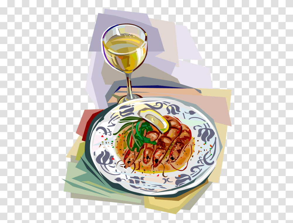 Vector Illustration Of Langostino Prawn Shrimp Seafood Fast Food, Dish, Meal, Glass, Platter Transparent Png