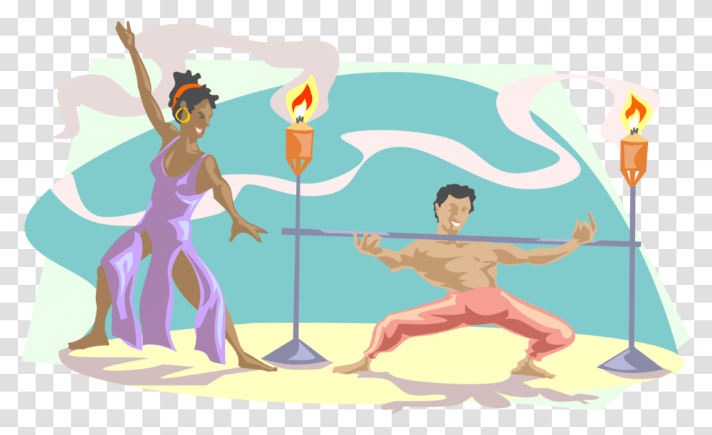 Vector Illustration Of Limbo Dancer Dances Traditional Limbo Clipart, Person, Human, Light, Torch Transparent Png