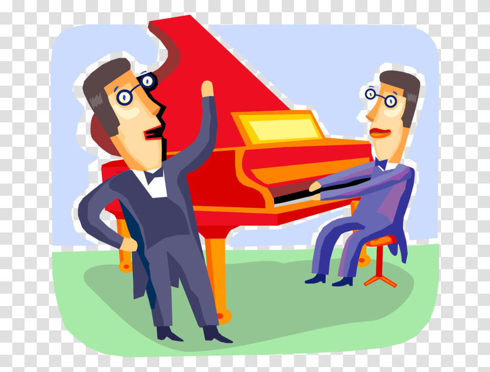 Vector Illustration Of Lounge Singer Musician Sings Cartoon, Leisure Activities, Musical Instrument, Piano, Grand Piano Transparent Png