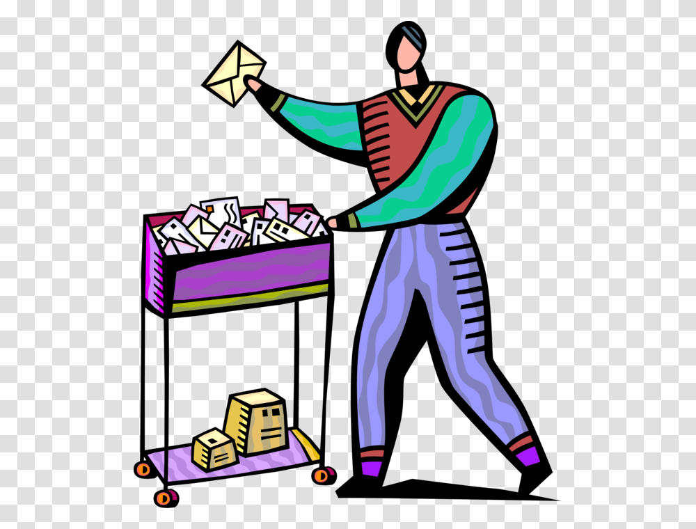 Vector Illustration Of Mailroom Office Worker Delivers Mailroom Clipart, Person, Human, Performer, People Transparent Png