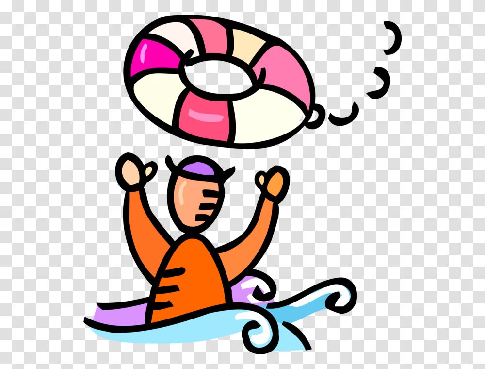 Vector Illustration Of Man Overboard Grabs Life Ring Man Overboard Clipart, Apparel, Hat, Life Buoy Transparent Png