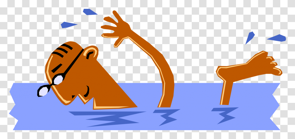 Vector Illustration Of Man Swimming Or At Least Trying, Outdoors, Label Transparent Png