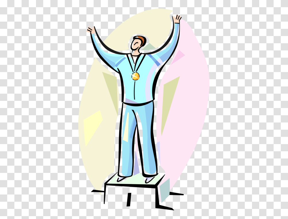 Vector Illustration Of Medalist Winner On Podium With Illustration, Tie, Accessories, Face Transparent Png