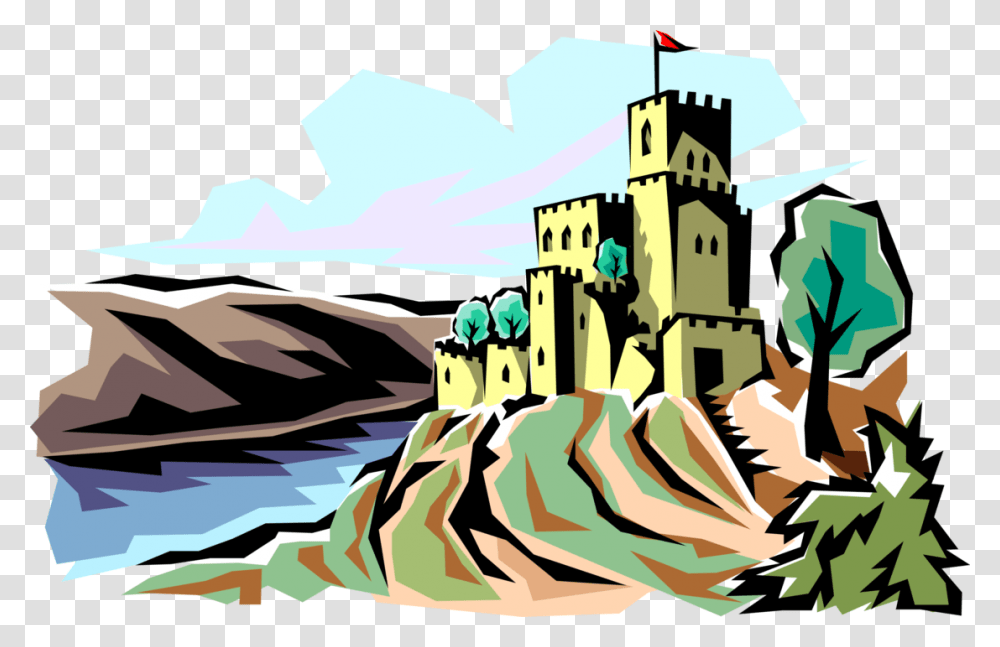 Vector Illustration Of Medieval Castle Fortification Castle Vector, Architecture, Building, Poster Transparent Png