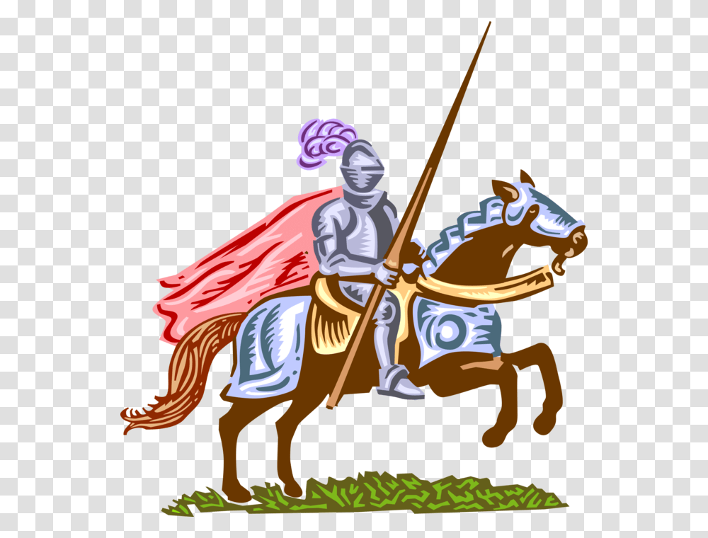 Vector Illustration Of Medieval Knight In Armor On Clipart Knight In Shining Armor, Person, Human, Horse, Mammal Transparent Png