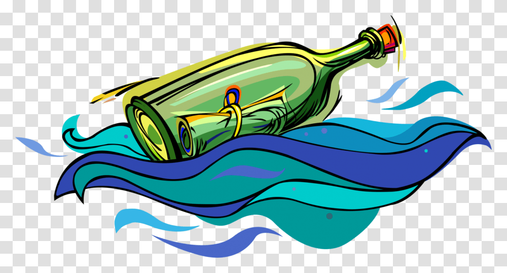 Vector Illustration Of Message In Bottle Form Of Communication Bottle Floating Clip Art, Plant, Painting Transparent Png