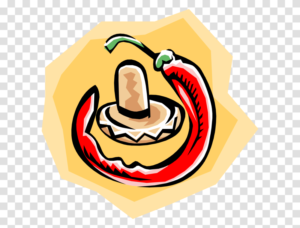 Vector Illustration Of Mexican Sombrero With Hot Chili Illustration, Apparel, Hat, Cowboy Hat Transparent Png