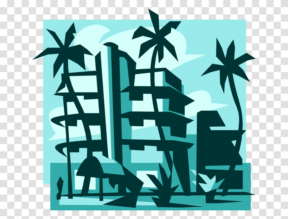 Vector Illustration Of Miami Beach Resort Hotel With Resort Clipart Black And White, Tree, Plant Transparent Png