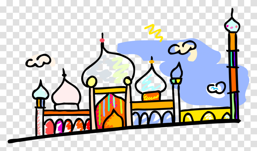 Vector Illustration Of Mosque Place Of Worship For Mosque Vector Cartoon, Crowd, Drawing Transparent Png