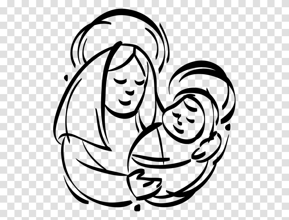 Vector Illustration Of Mother Mary With Christ Child Maria Mae De Jesus, Gray, World Of Warcraft Transparent Png