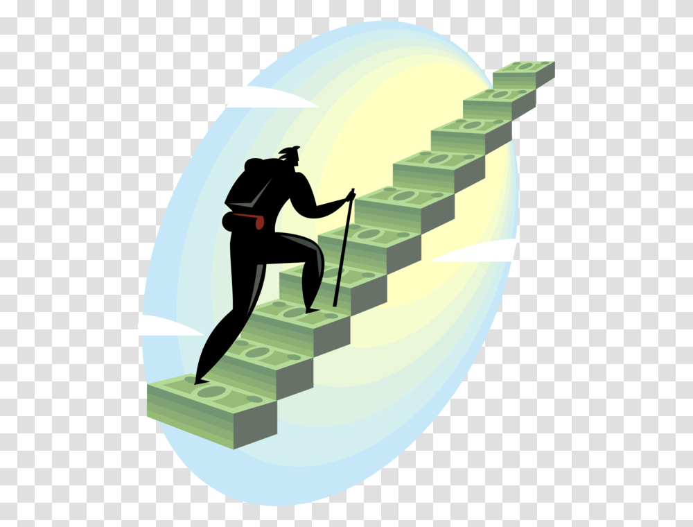 Vector Illustration Of Mountain Climber Businessman Commitment Clip Art, Outdoors, Person, Handrail, Nature Transparent Png