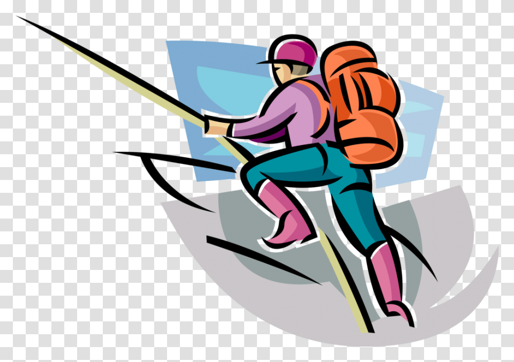 Vector Illustration Of Mountain Climber Climbs Steep Clip Art, Person, Outdoors, Paddle, Oars Transparent Png