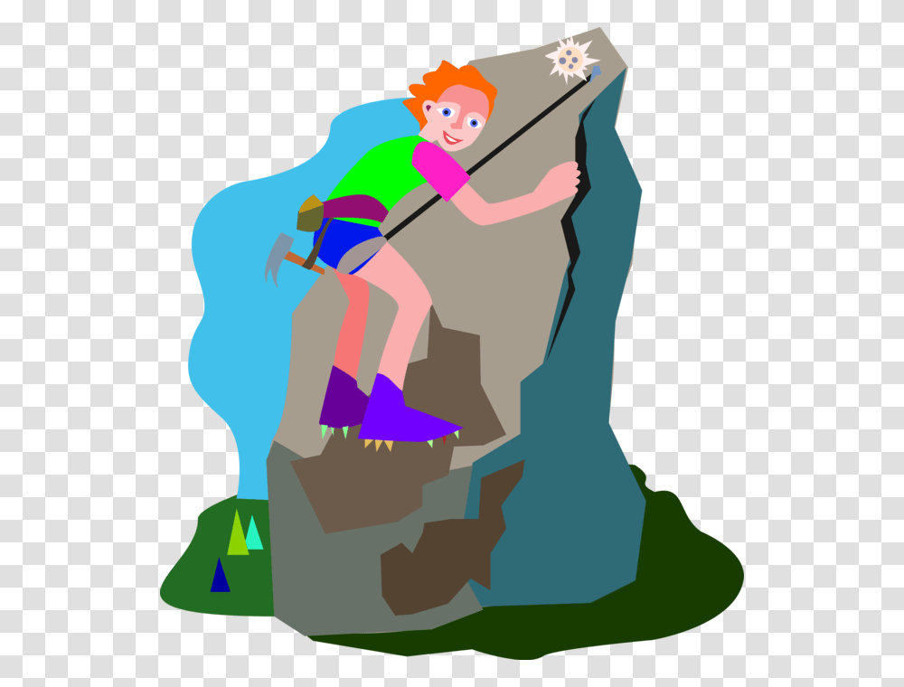 Vector Illustration Of Mountain Climber Uses Rope To Illustration, Outdoors, Person, Nature Transparent Png
