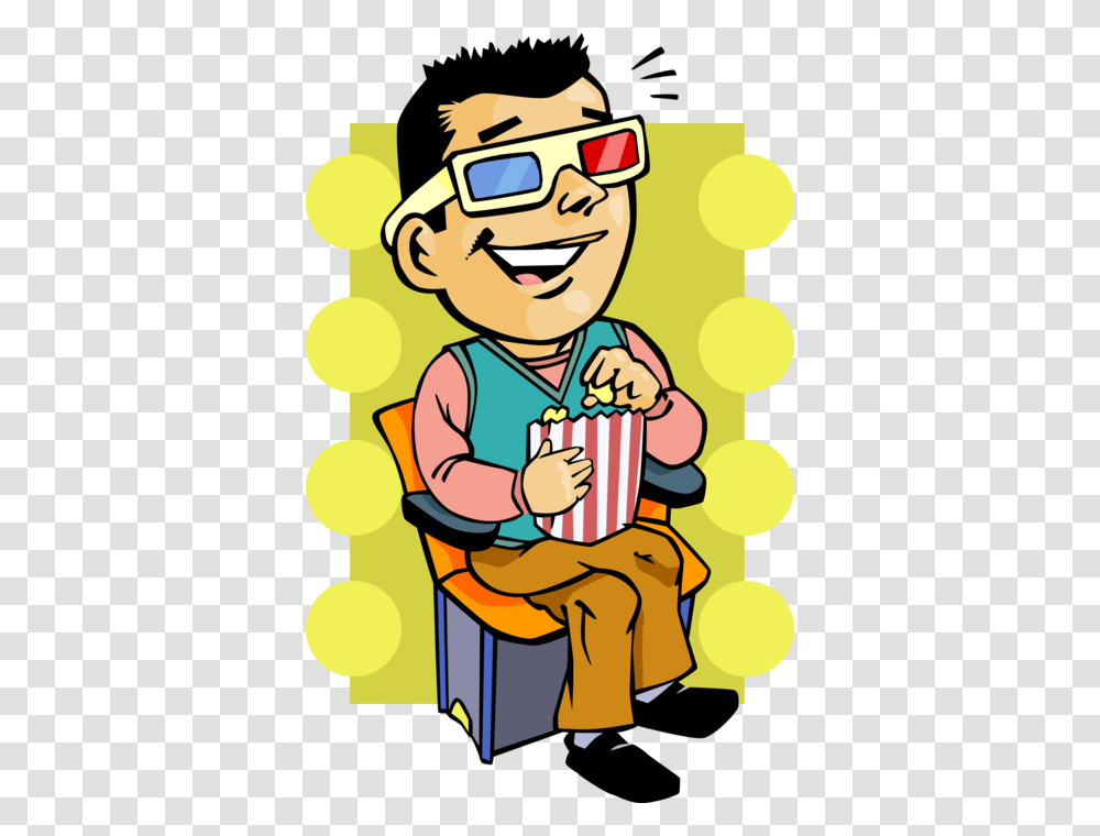 Vector Illustration Of Movie Fan Watches Theatre Or Watch A Movie Clipart, Performer, Outdoors, Eating, Food Transparent Png