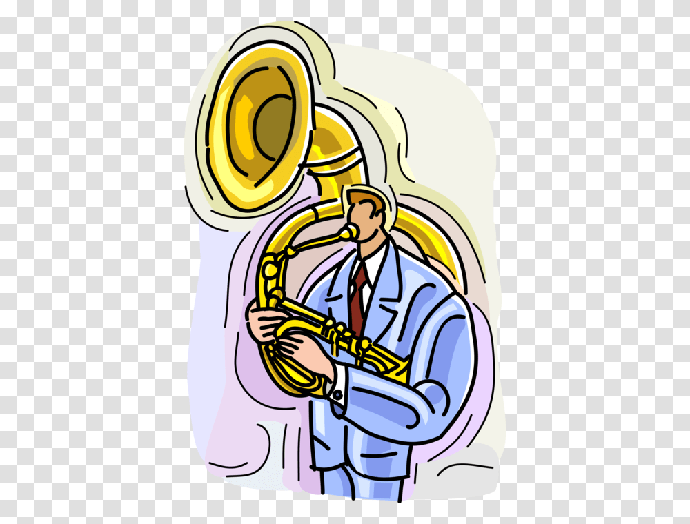 Vector Illustration Of Musician Playing Tuba Large Tocando Tuba, Horn, Brass Section, Musical Instrument, Euphonium Transparent Png