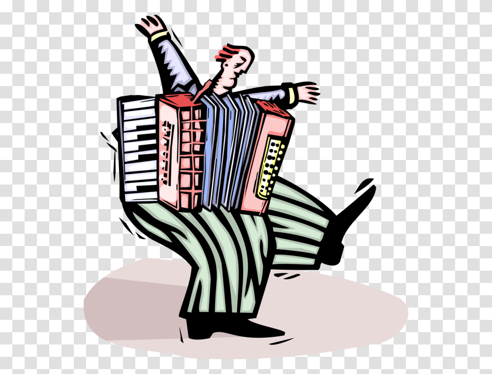 Vector Illustration Of Musician Plays Accordion Bellows Driven Cartoon Accordion, Musical Instrument, Person Transparent Png