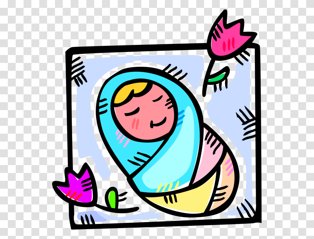 Vector Illustration Of Newborn Infant Baby Wrapped, Label Transparent Png