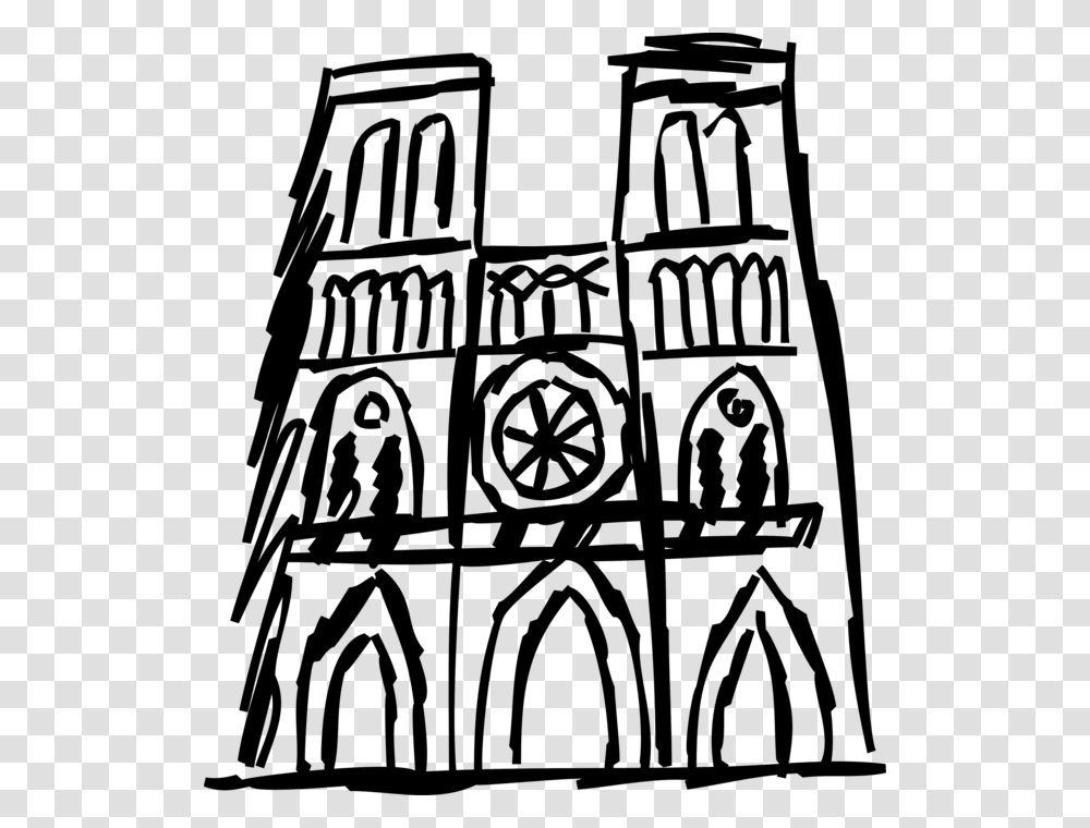 Vector Illustration Of Notre Dame Medieval Catholic Notre Dame Cathedral T Shirt, Gray Transparent Png