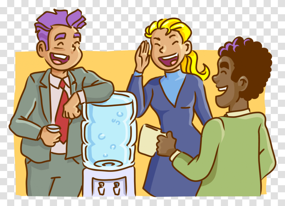 Vector Illustration Of Office Colleagues Engage In Cartoon Office Water Cooler, Person, Crowd, Label, Poster Transparent Png