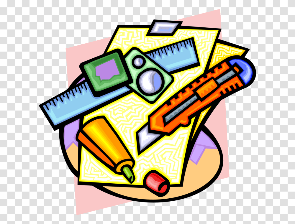 Vector Illustration Of Office Documents With Measuring Knutsel Plaatjes, Weapon Transparent Png