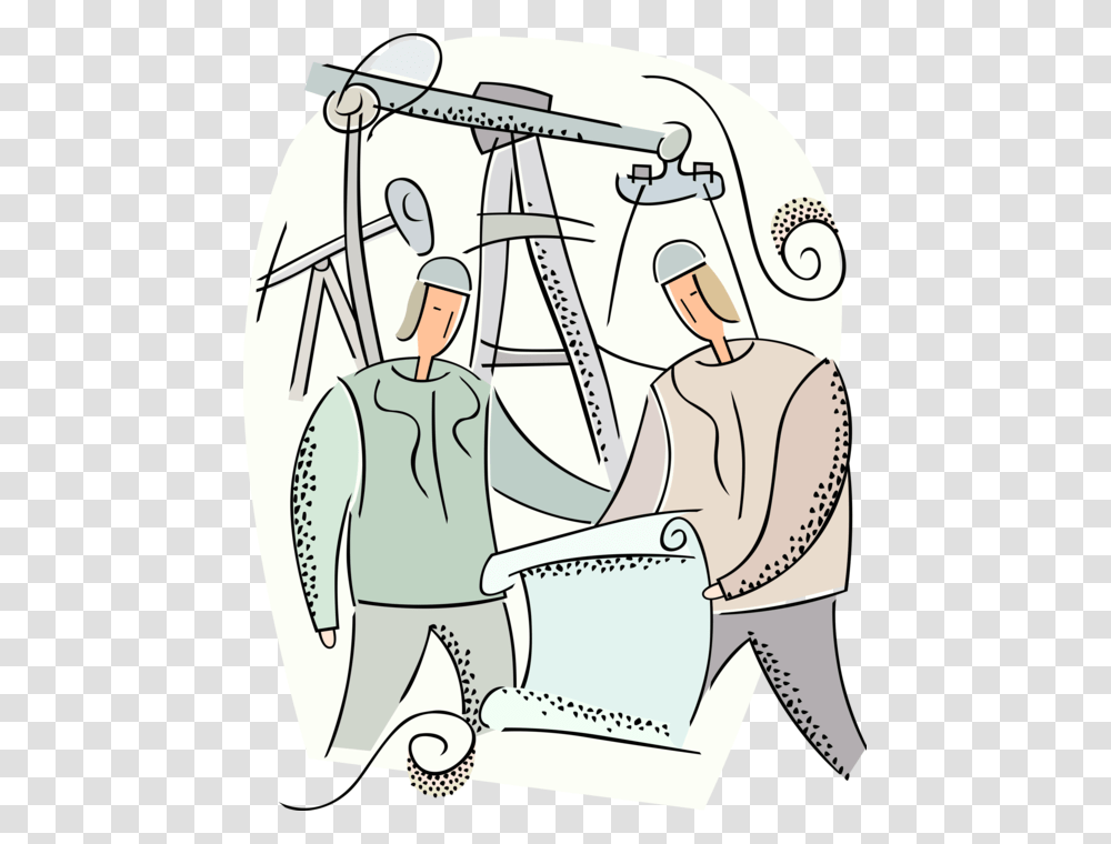 Vector Illustration Of Oil Worker Engineers With Oil Cartoon, Drawing Transparent Png