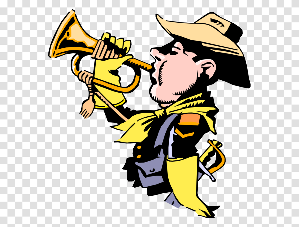 Vector Illustration Of Old West United States Cavalry Bugle Call, Person, Human, Brass Section, Musical Instrument Transparent Png