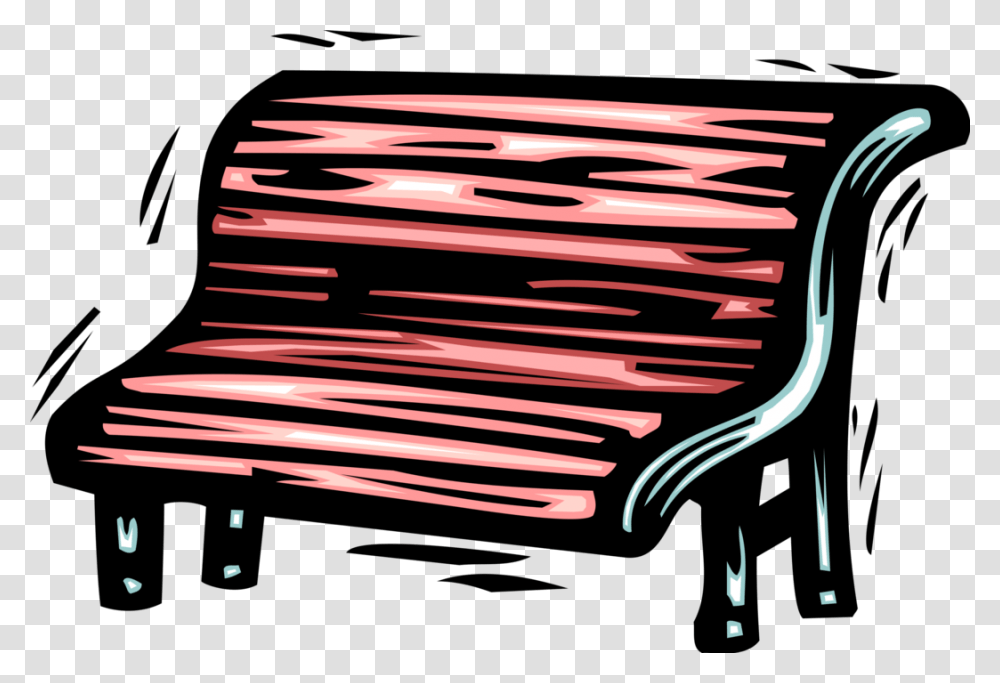 Vector Illustration Of Park Bench With Long Seat Found Chair, Piano, Furniture, Outdoors Transparent Png