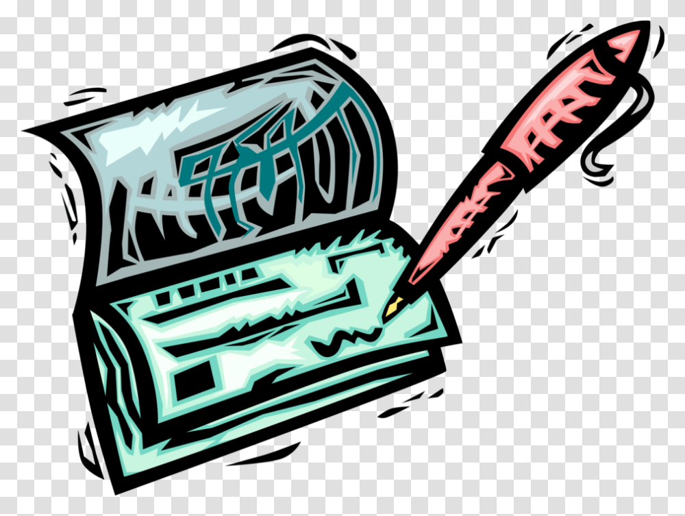 Vector Illustration Of Pen Writing Check Or Cheque Vector Graphics, Weapon, Weaponry, Blade Transparent Png