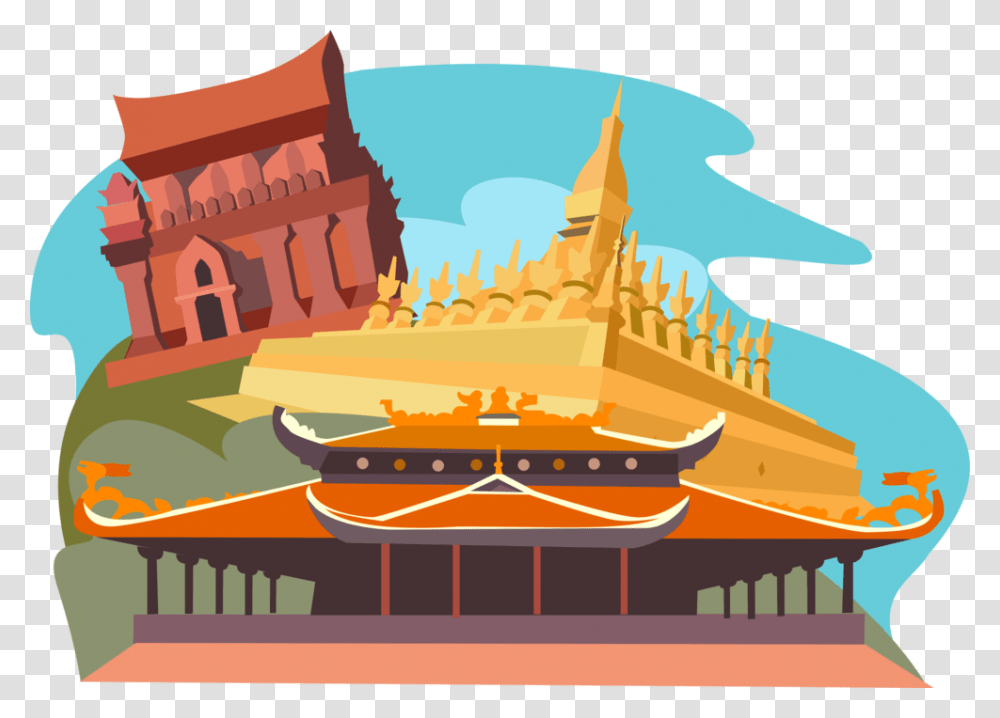 Vector Illustration Of Pha That Luang Vientiane Laos Vietnam Temple, Architecture, Building, Outdoors, Nature Transparent Png
