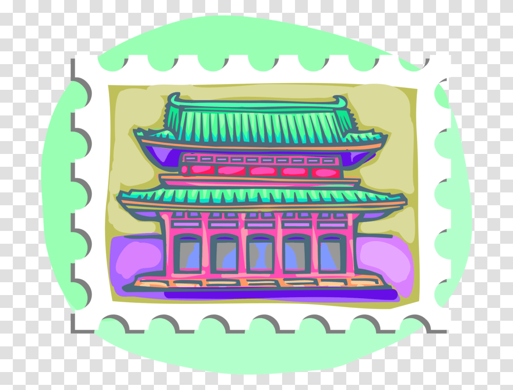 Vector Illustration Of Postage Stamp Of Chinese Pagoda, Architecture, Building, Temple, Shrine Transparent Png
