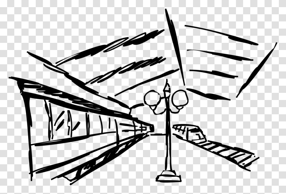 Vector Illustration Of Railroad Rail Transport Locomotive Sketch, Gray, World Of Warcraft Transparent Png