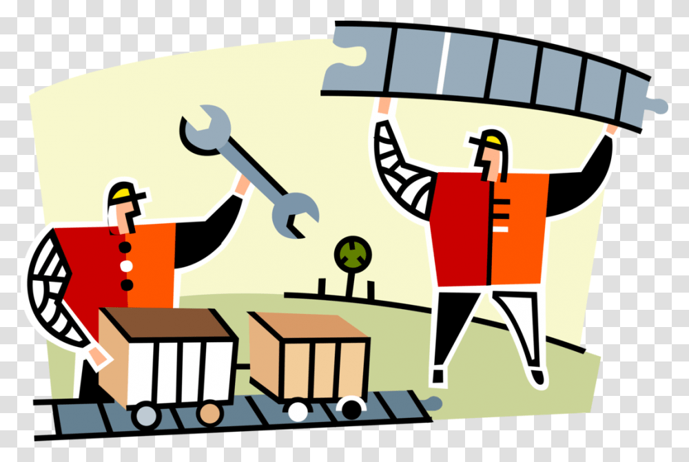 Vector Illustration Of Railway Construction Workers Railway Worker Clipart, Outdoors, Drawing, Crowd, Water Transparent Png