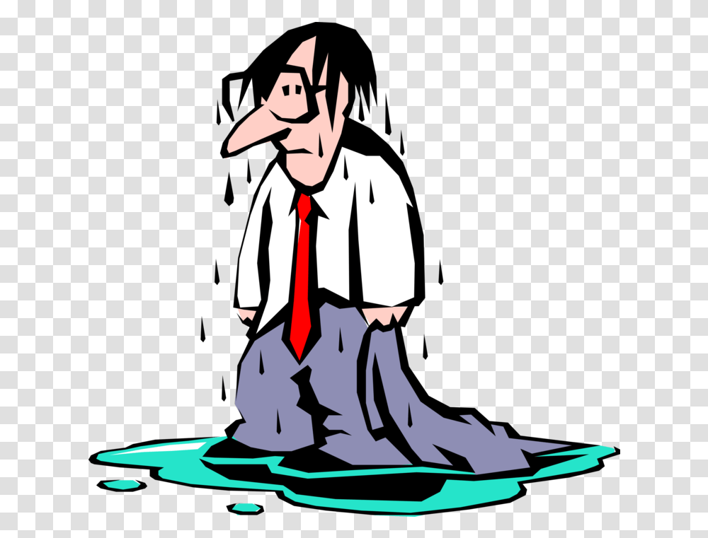 Vector Illustration Of Rain Soaked Wet Clipart, Person, Human, Kneeling Transparent Png