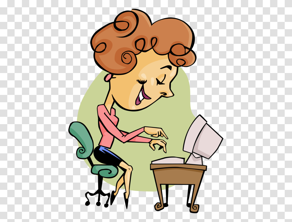 Vector Illustration Of Receptionist Office Worker Typing Secretary Clipart, Drawing, Reading, Performer, Dentist Transparent Png