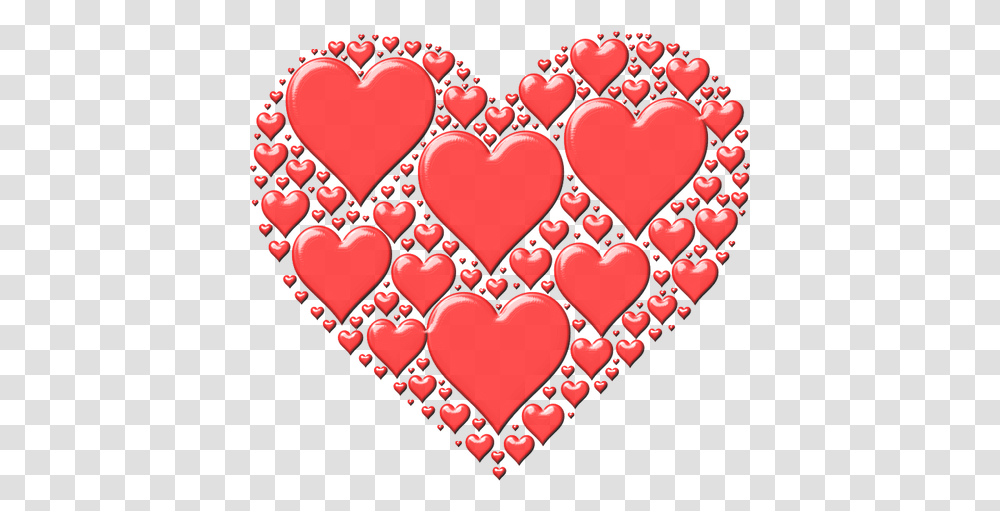 Vector Illustration Of Red Heart Made Out Many Small Love Shape Blue Colour,  Transparent Png