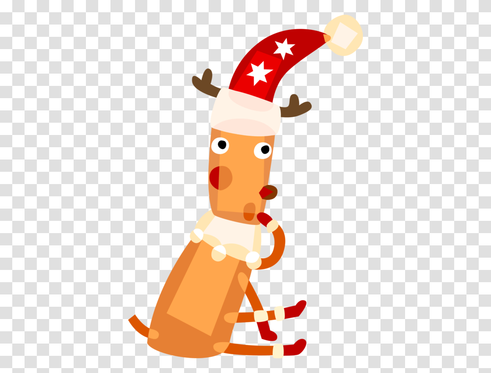 Vector Illustration Of Reindeer Wears Santa's Hat, Cork Transparent Png