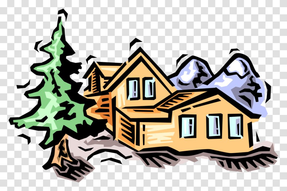 Vector Illustration Of Residence House Dwelling Cabin, Housing, Building, Log Cabin, Tree Transparent Png