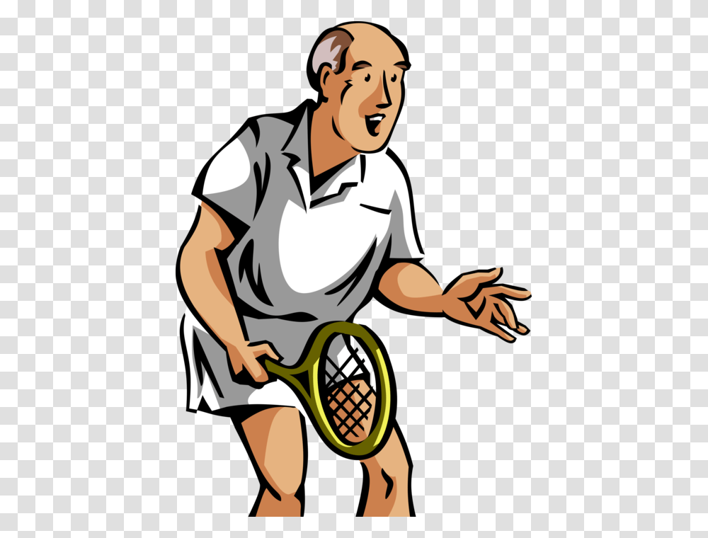 Vector Illustration Of Retired Elderly Tennis Player, Person, Human, Racket, Tennis Racket Transparent Png