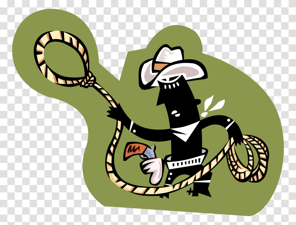 Vector Illustration Of Rodeo Cowboy With Lasso Rope Cartoon, Weapon, Weaponry, Scissors, Blade Transparent Png