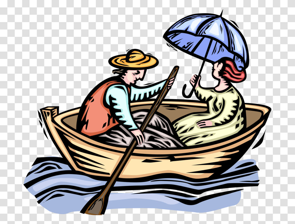 Vector Illustration Of Romantic Couple Enjoy Boat Ride People In A Row Boat Clipart, Helmet, Apparel, Vehicle Transparent Png