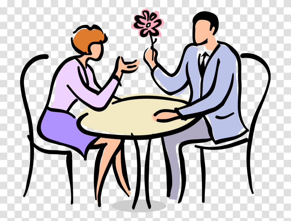 Vector Illustration Of Romantic Couples Enjoy Conversation Drawing Of People On A Date, Person, Hand, Performer Transparent Png