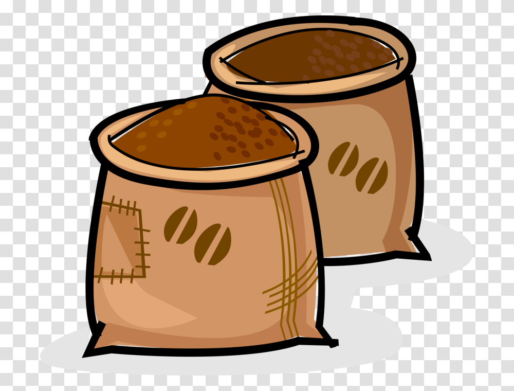 Vector Illustration Of Sacks Of Coffee Bean Seed Of Ground Coffee Clip Art, Coffee Cup, Bucket Transparent Png
