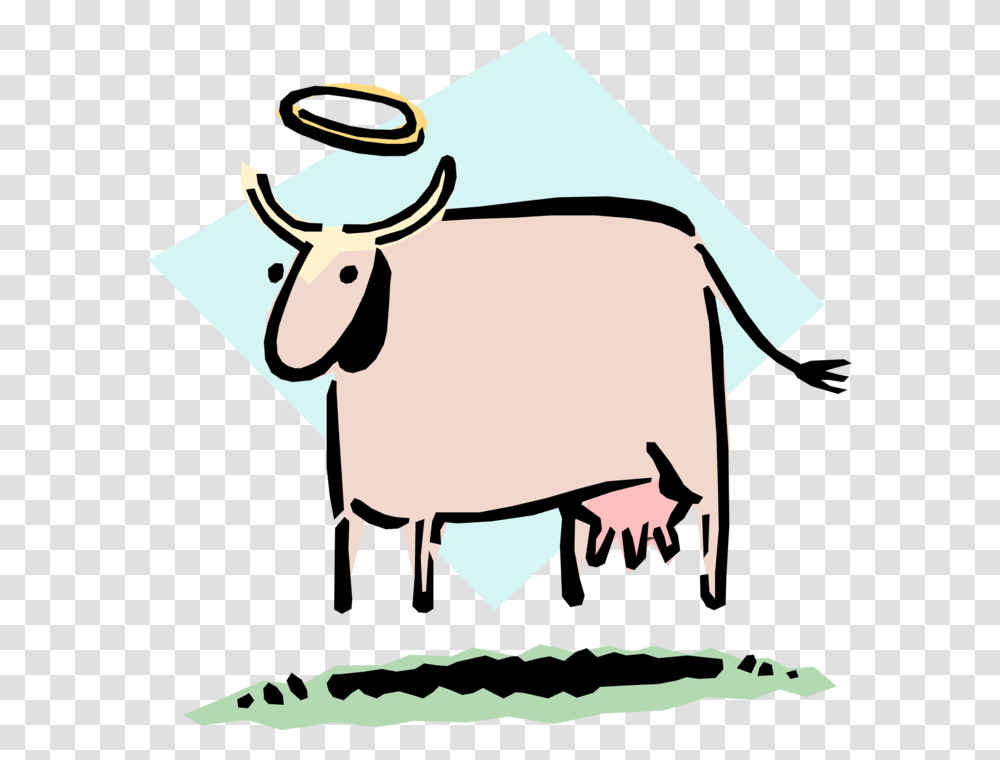 Vector Illustration Of Sacred Cow With Halo Idiom Cow With Halo, Mammal, Animal, Bull, Cattle Transparent Png
