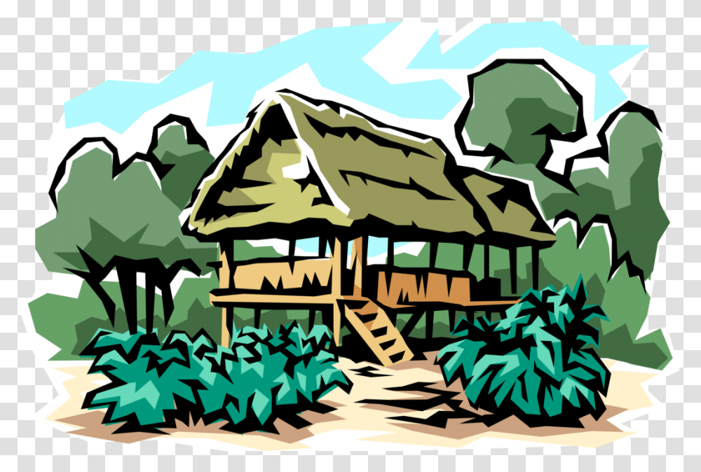 Vector Illustration Of Safari House On Stilts In Jungle Jungle Clip Art, Nature, Outdoors, Shelter, Rural Transparent Png