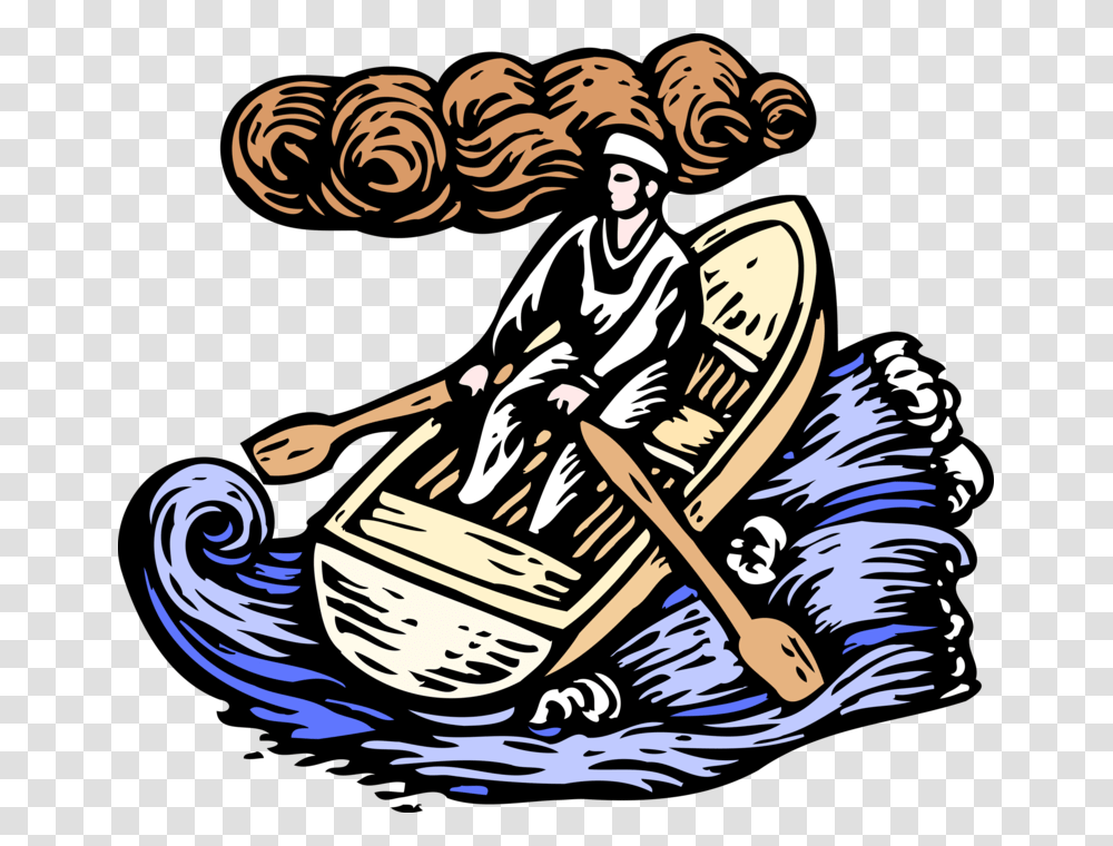 Vector Illustration Of Sailor Rowing With Oars In Rowboat, Vehicle, Transportation, Paddle, Person Transparent Png