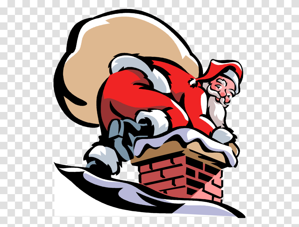 Vector Illustration Of Santa Claus Goes Down Chimney Transparent Png