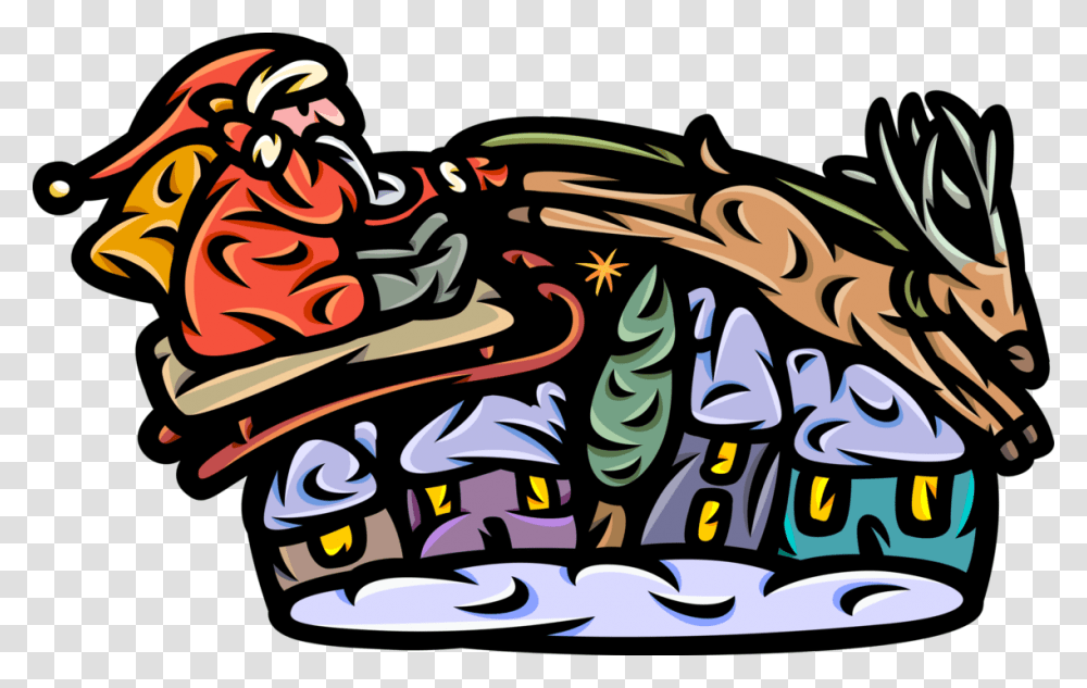 Vector Illustration Of Santa Claus With Sleigh And, Drawing, Poster Transparent Png