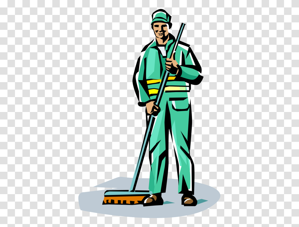 Vector Illustration Of School Janitor Custodian With, Person, Human, Cleaning Transparent Png